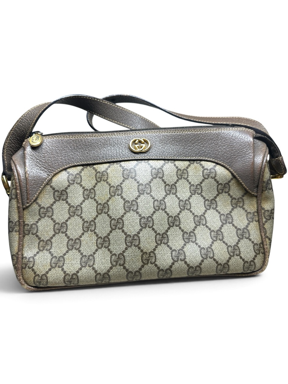 Gucci Brown GG Supreme Canvas Shoulder Bag with Gold Hardware